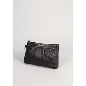 Coach Black Leather Pleated Wristlet with Silver Hardware